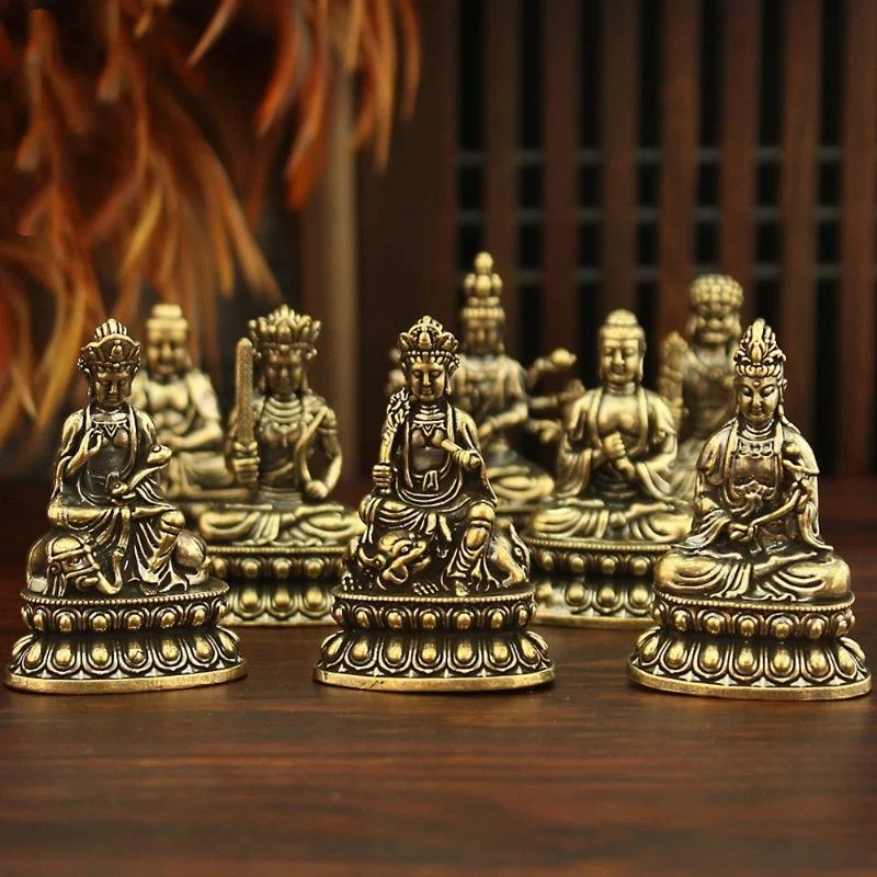 Mini Brass Statue Vintage Polished Exquisite Hand Carved 1Pcs Small Decor for Home Meditation Office Desktop Gift