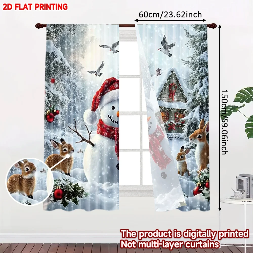 2D flat printing 2pcs Merry Christmas Party Curtains Christmas Snowman and Forest Animals scopic and stylish 100% polyester