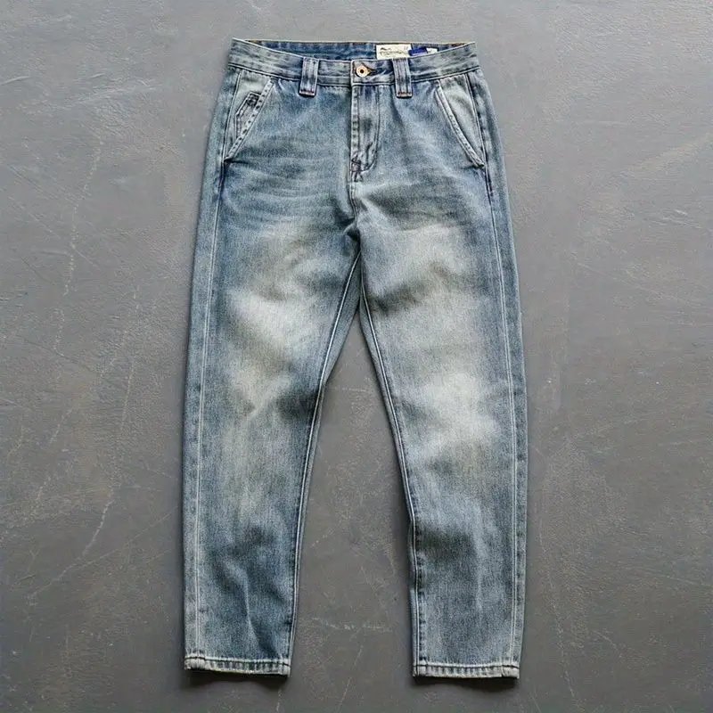 

New 2025 Classic Japanese Vintage Men's Leisure Jeans Cotton Dark Blue Straight Pants Solid Designer Luxury Clothing Clothes