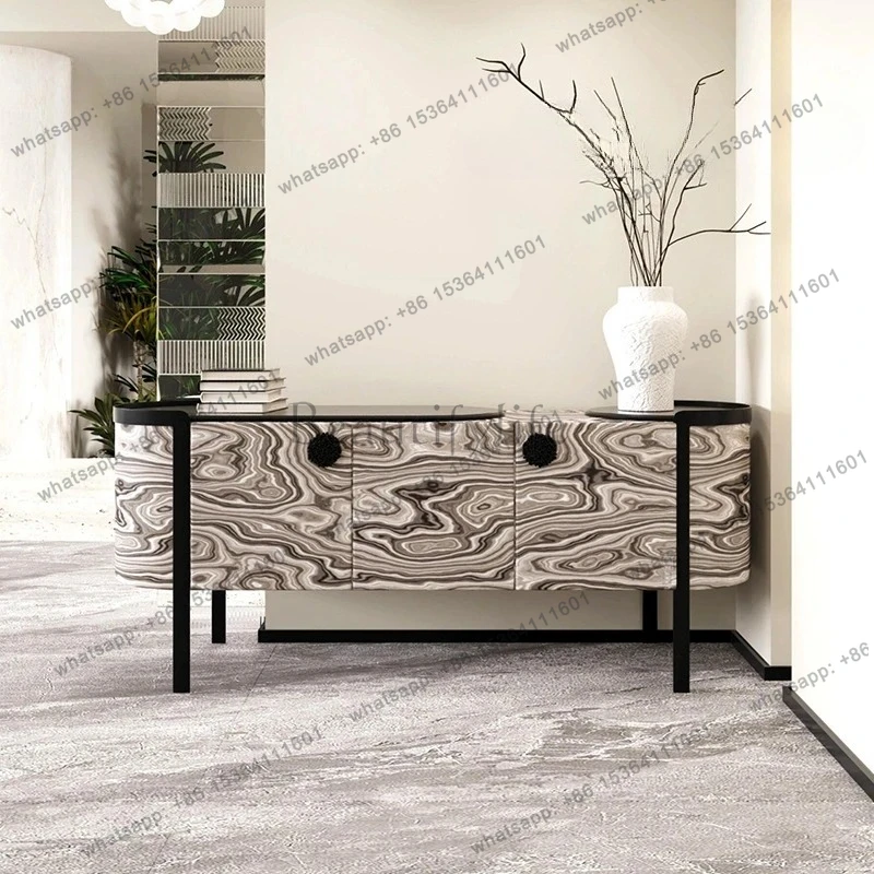 Light luxury retro texture TV cabinet artistic side cabinet high-end villa luxury stone secret cabinet