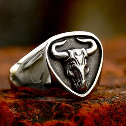 Punk Hip Hop Animal Bull Head Rings for Men Boy Personality Unique 316L Stainless Steel Ring Biker Party Jewelry Gift Wholesale