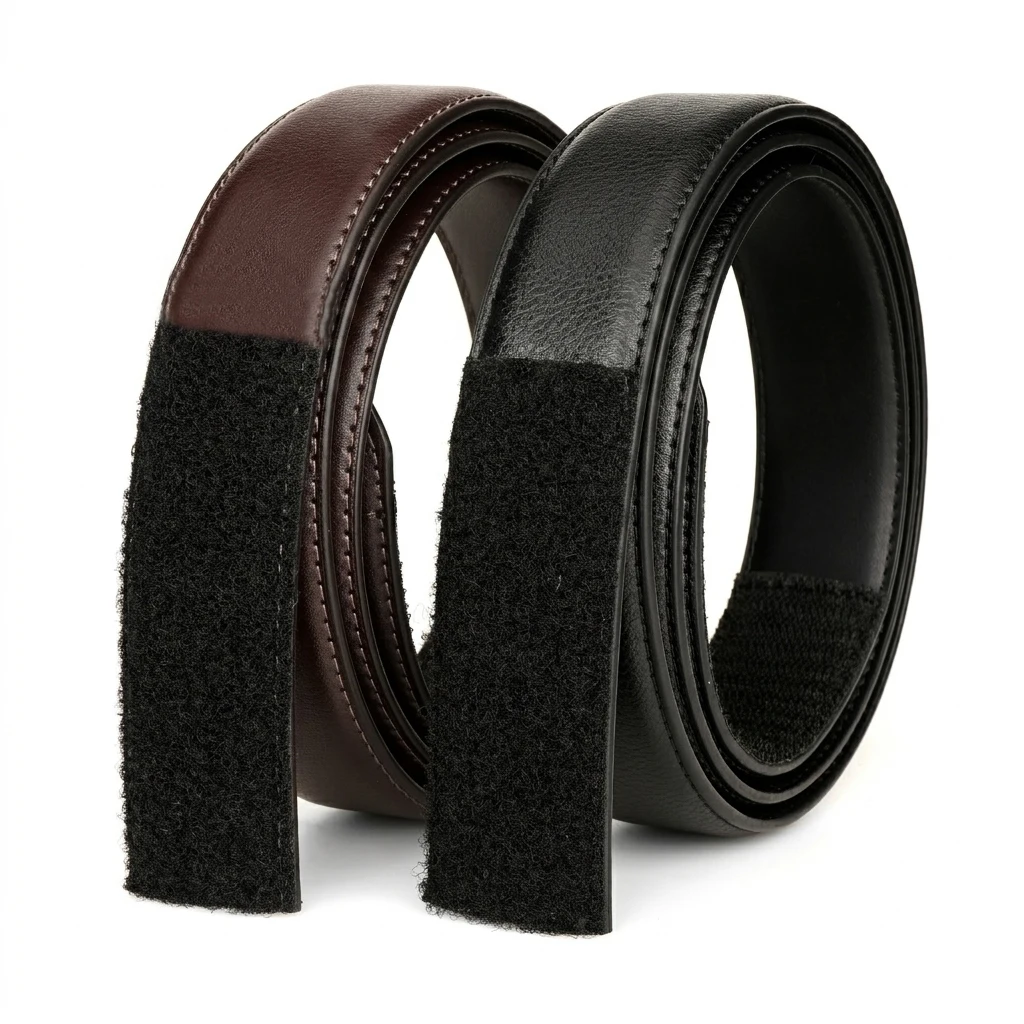 2pcs Men’s Hook-and-Loop Fastening Belt With Smooth Polished Strap Surface and Subtle Stitching Detailing, Invisible Adjustment