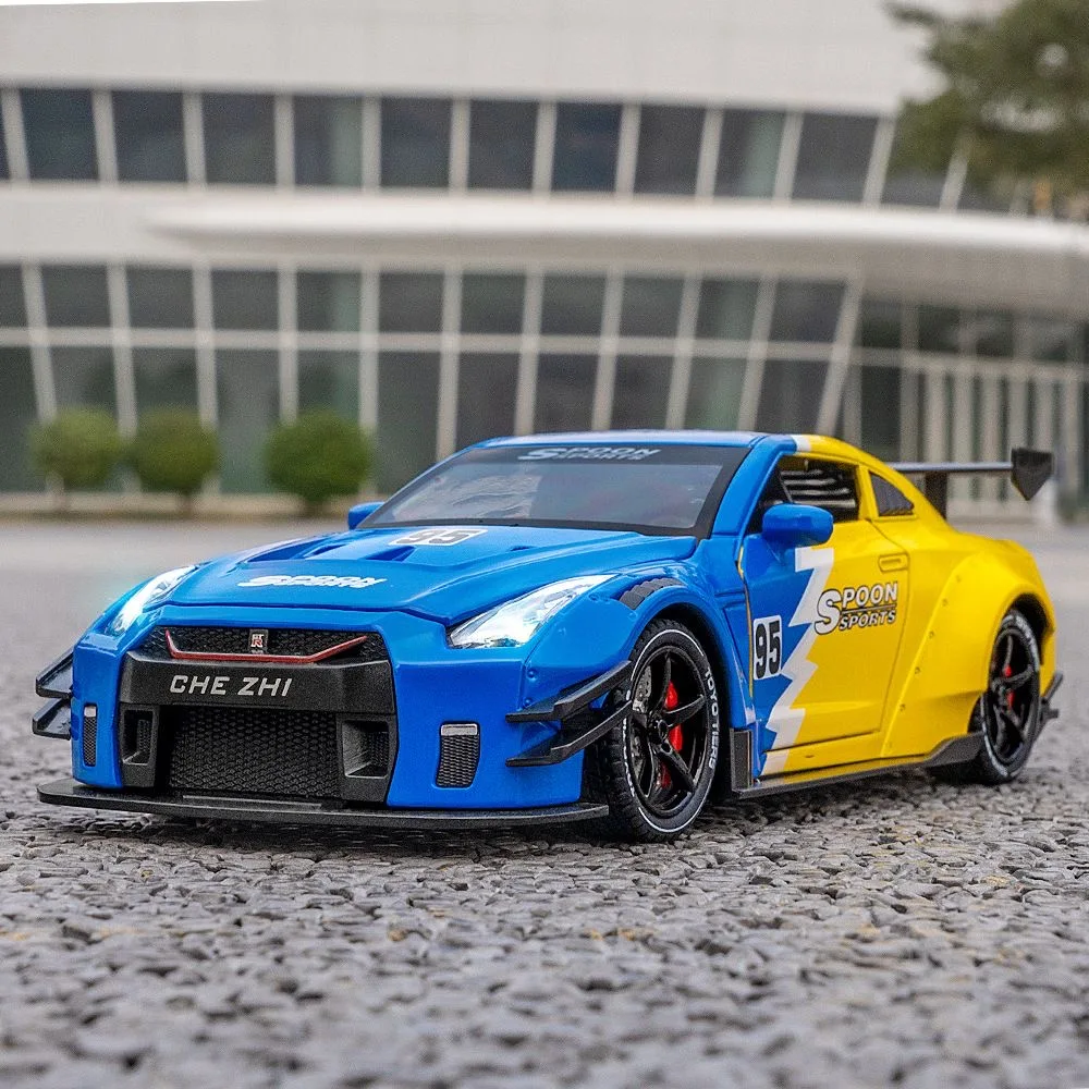 

1:24 GTR R35 Skyline Ares Supercar Spray Alloy Diecast Model Car Sound And Light Children's Toy Collectibles Birthday