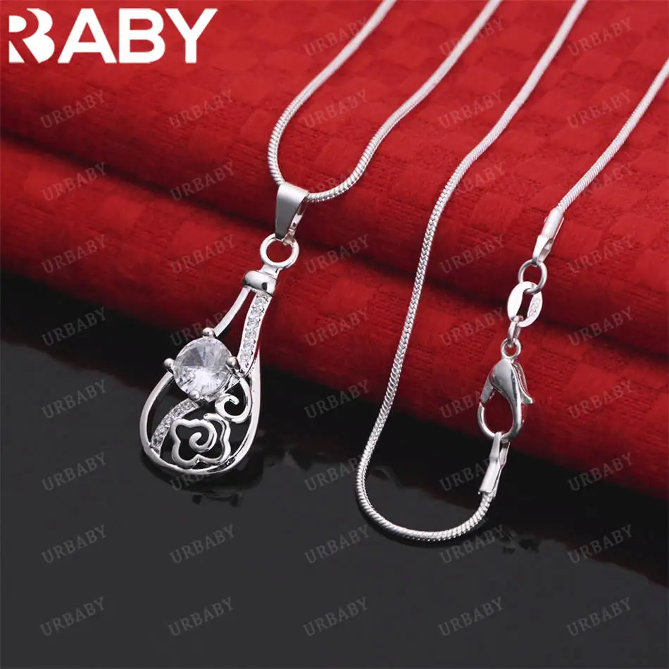

URBABY 40-75cm 925 Sterling Silver Zircons Water Drop Pendant Necklace For Women Charm Trend Birthday Gifts Fashion Party