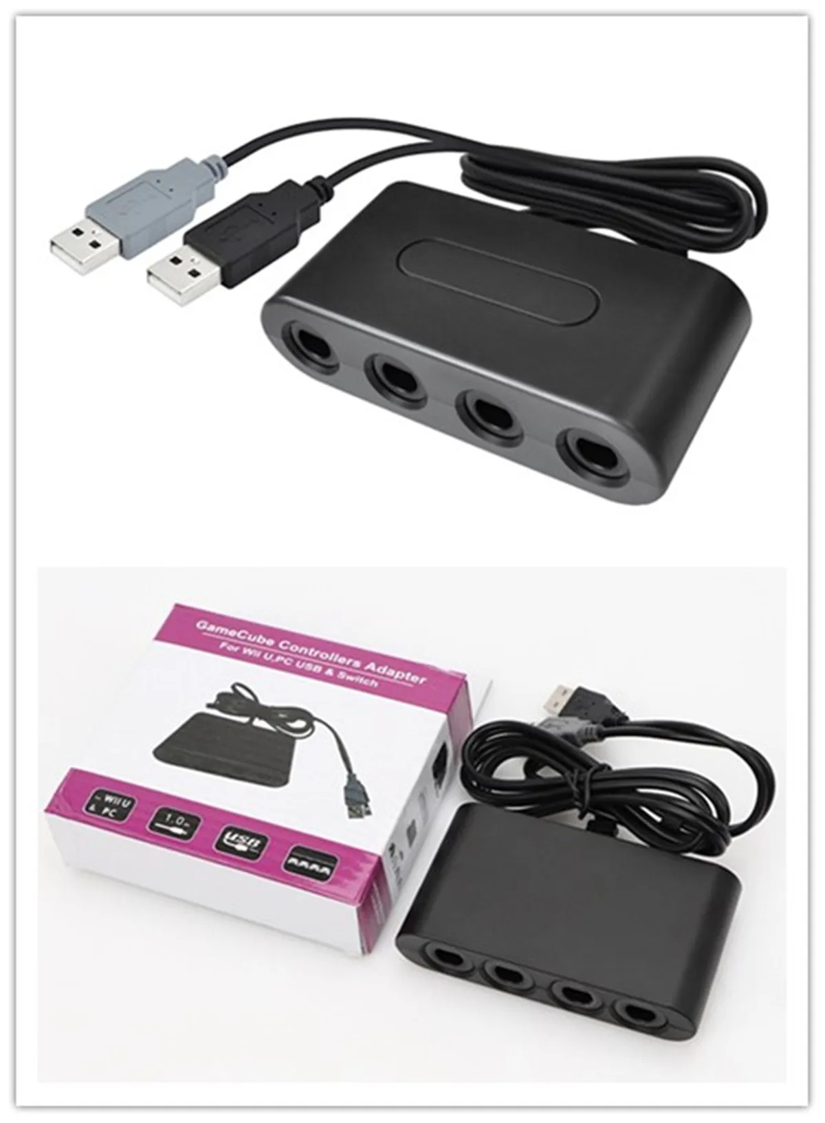 4 Ports Game Converter for GameCube GC Controller USB Adapter for Wii U and PC and Fit for Swtich 1 Game One-button Switching