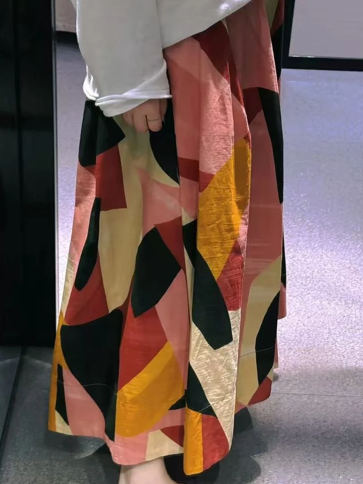 

Юбка-миди с высокой талией, женская новинка лета 202, пляжная юбка с принтом f-длины, трапециевидное волокно из полиэфирного волокна с цветочным узором