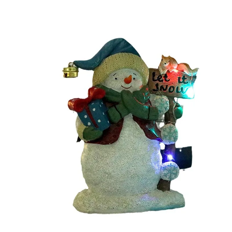 Resin Snowman Figurine‌ - Handmade with Warm Light, Great for Holiday Home Decor