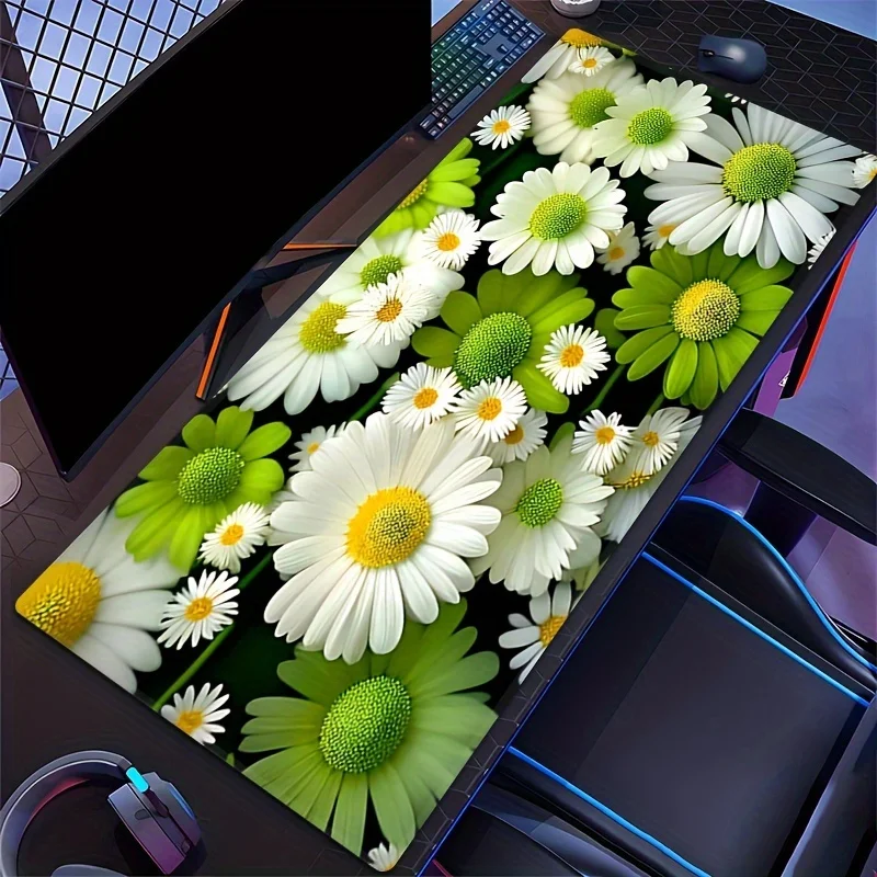 Daisy Flowers and Green Blooms Large Extended Mouse Pad Non-Slip Rubber Desk Mat for Office Home