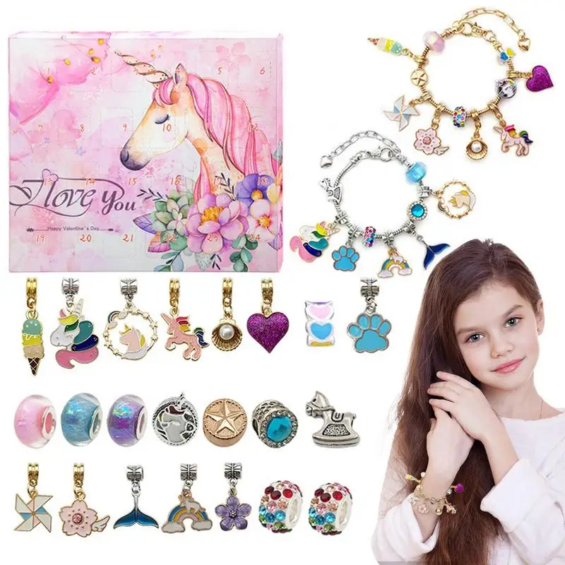 

2024 Christmas Countdown Advent Calendar Christmas Themed selfmaking Charm Jewelry Bracelet Making Kit For Girls Christmas Gift