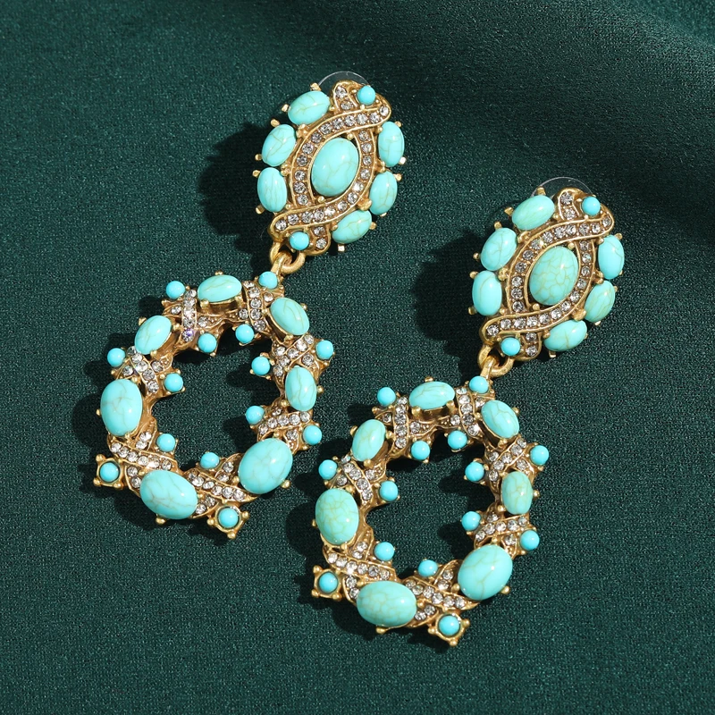 

Retro Natural Turquoise Stone Drop Earring Vintage Angle Eye Designer Jewelry Antique Gold Plated Engagement Art Deco 2026 Trend