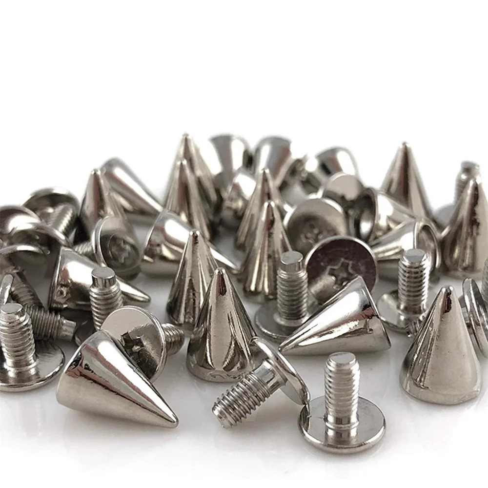 Silver Cone Studs and Spikes Metal Double Cap Rivets Stud Round Screw Nail Rivet DIY Clothes Shoes Bag Punk Clothing Accessories