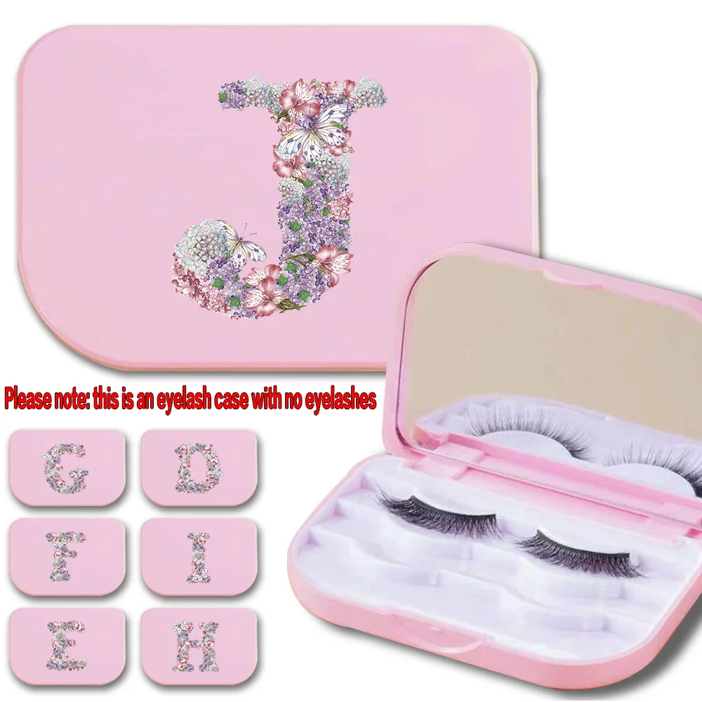 Women False Eyelashes Storage Case With Mirror Three Layer False Eyelash Box Fake Eye Lash Organizer Rose Flower Letter Pattern