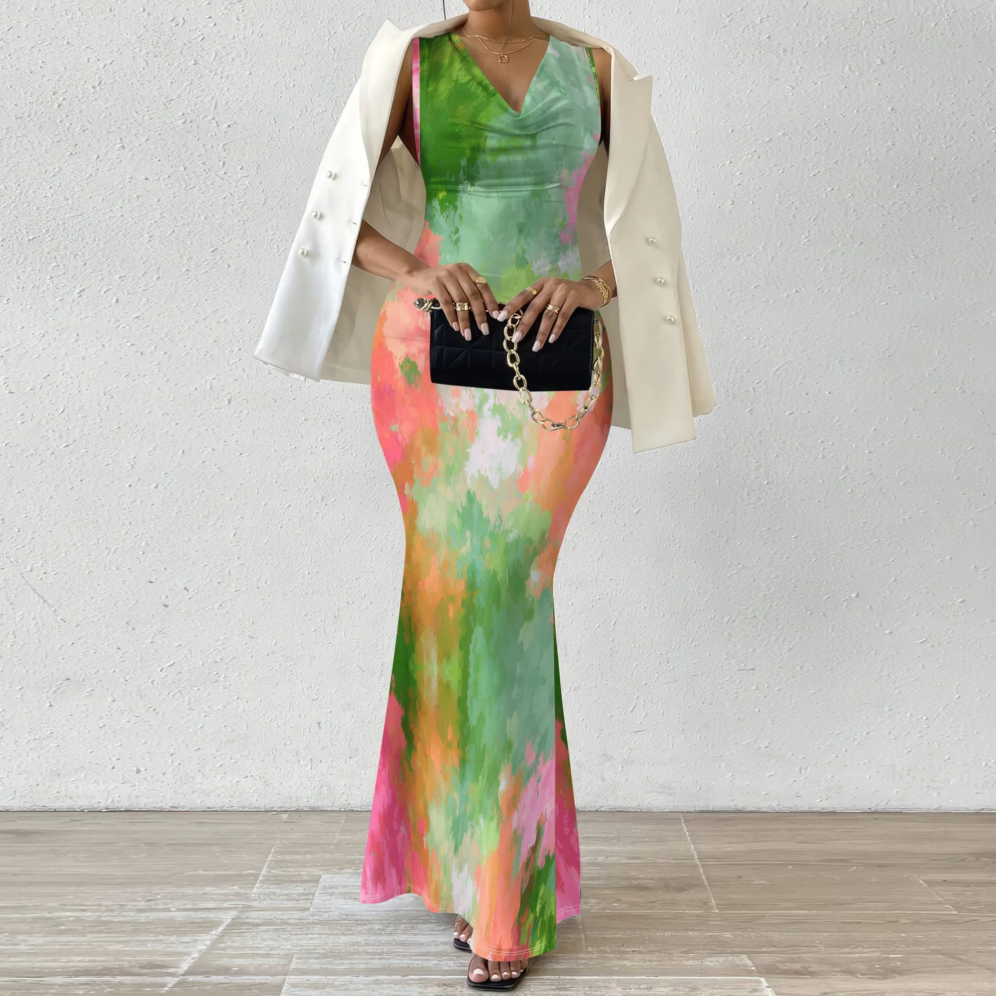

"Colorful Art Print Sleeveless Maxi Dress for Women - Elegant Summer Evening Dress XS-2XL, Perfect for Parties & Holidays"