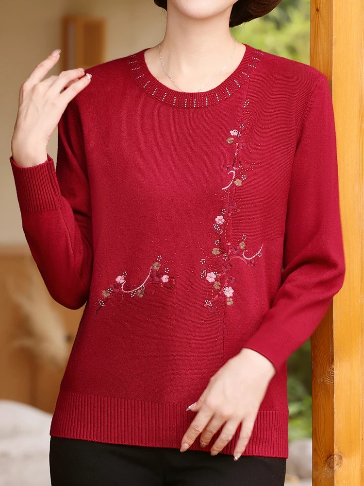 

Embroidery Sweater Women Spring Autumn Long Sleeve Pullover Femme Women Clothing Causal Soft Mother's Sweaters