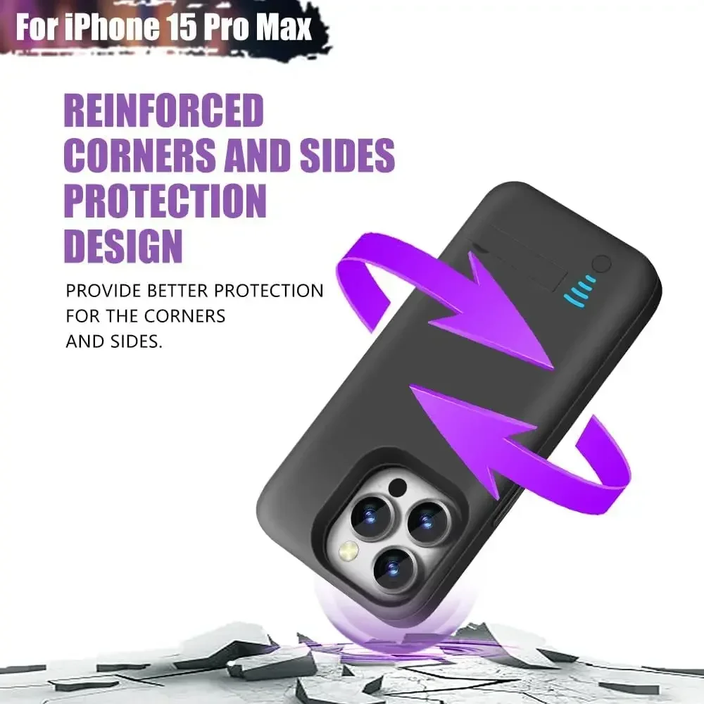 

Чехол-зарядное устройство емкостью 10000 мАч для IPhone 15 Pro Max 15 Plus, чехол для зарядки, аккумулятор Power Bank для IPhone 15 Pro Max