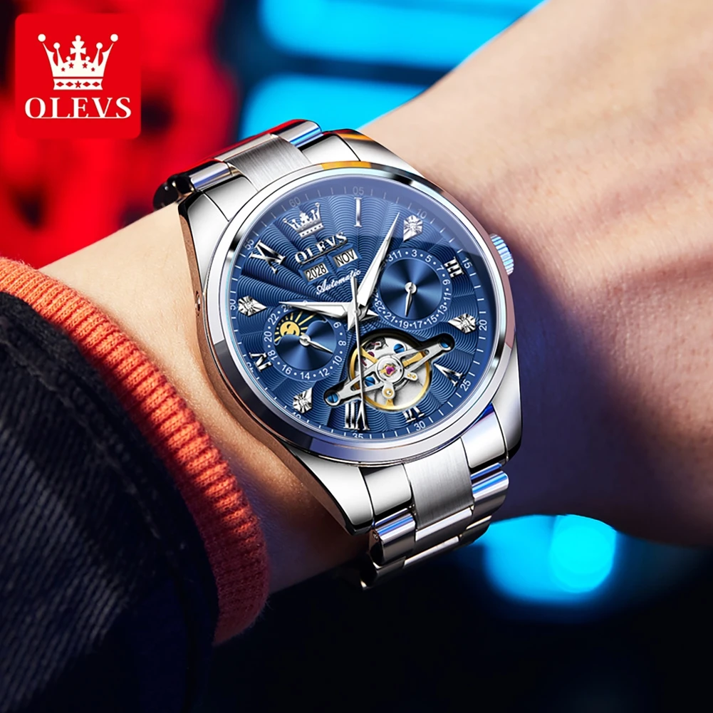 OLEVS 7028 Men\'s Watches Top Luxury Brand Automatic Mechanical Business Wristwatch Waterproof Chronograph Luxury Reloj Hombre