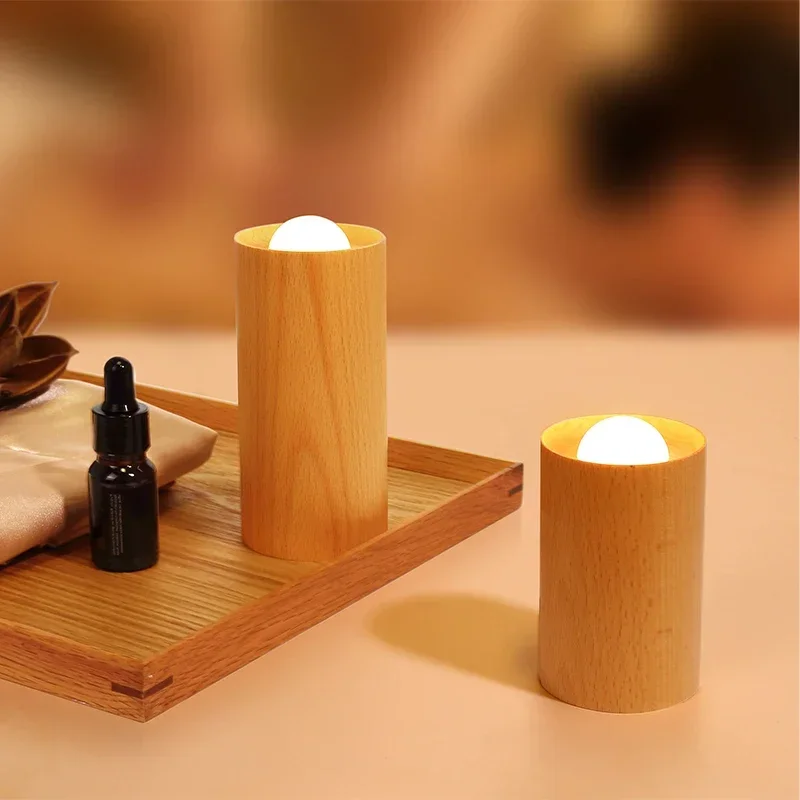 Wood creative candlelight night light airflow control room candle atmosphere light LED rechargeable bedroom mood light