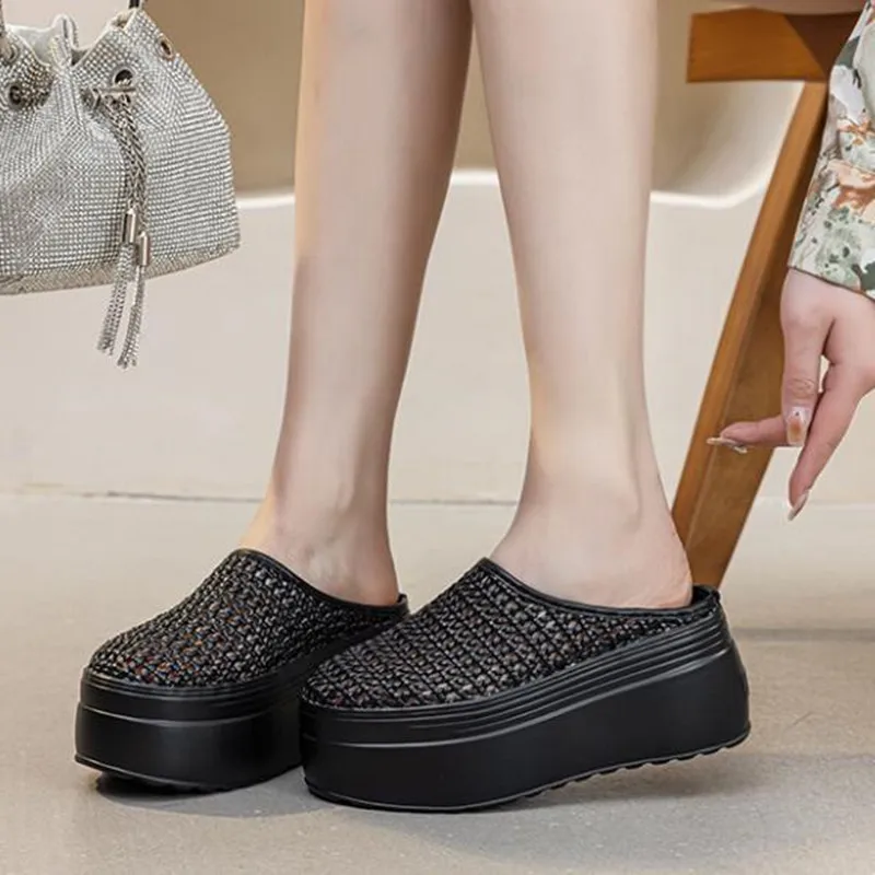 

Fashion 8cm Women Platform Sneakers Casual Breathable Air Mesh Shoes Hollow Slippers Comfortable Wedge High Heel Beach Sandals
