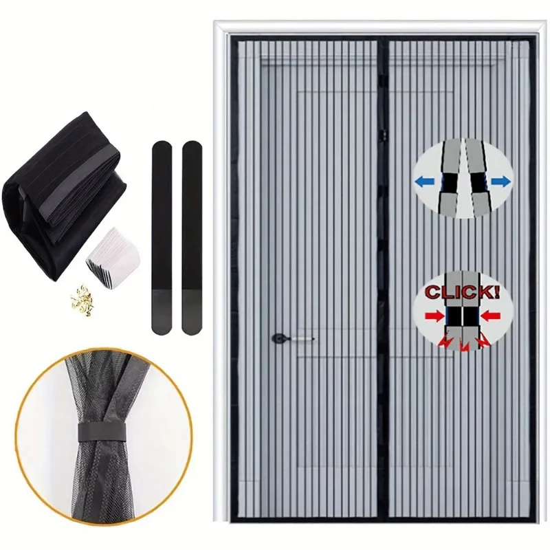 Automatic Magnetic Sliding Door Curtain with Sheer Mesh Panels for Outdoor/ Use Magnetic Closure Screen for Balcony Bedroom Door