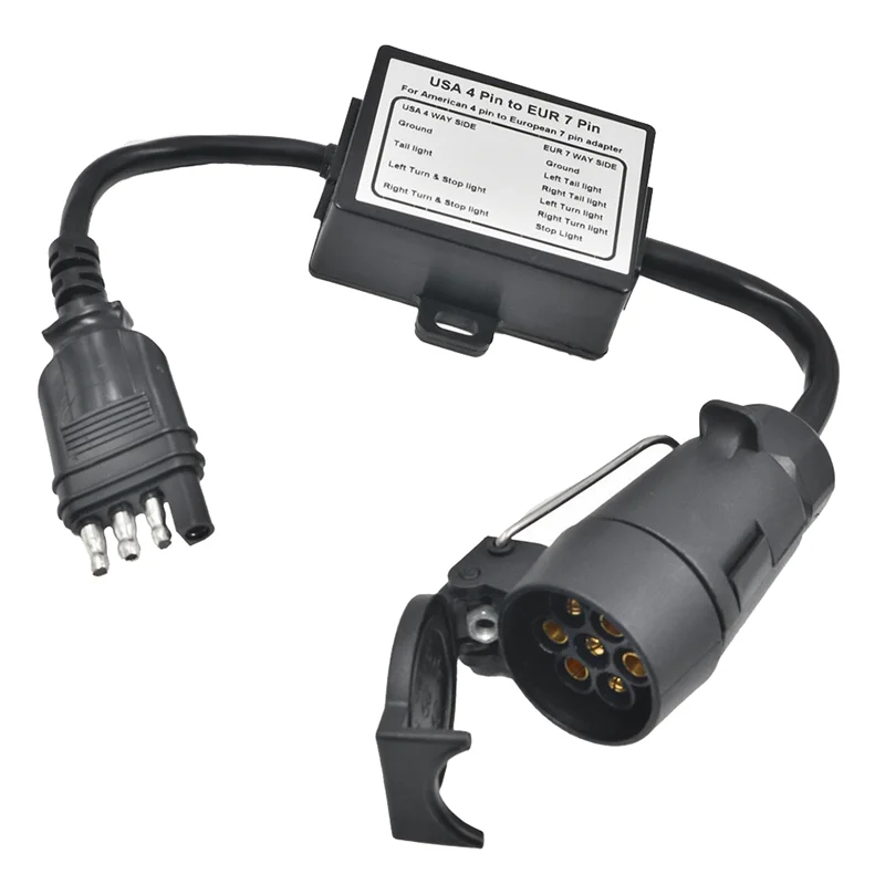 

Trailer Connector USA 4-Pin Flat Plug to European7-Pin Connector 4 to 7 Trailer Light Converter Circuit Adapter