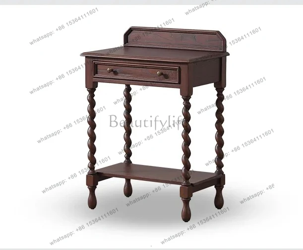 Japanese-style replica solid wood edge table, French retro brown old side table, antique wall table