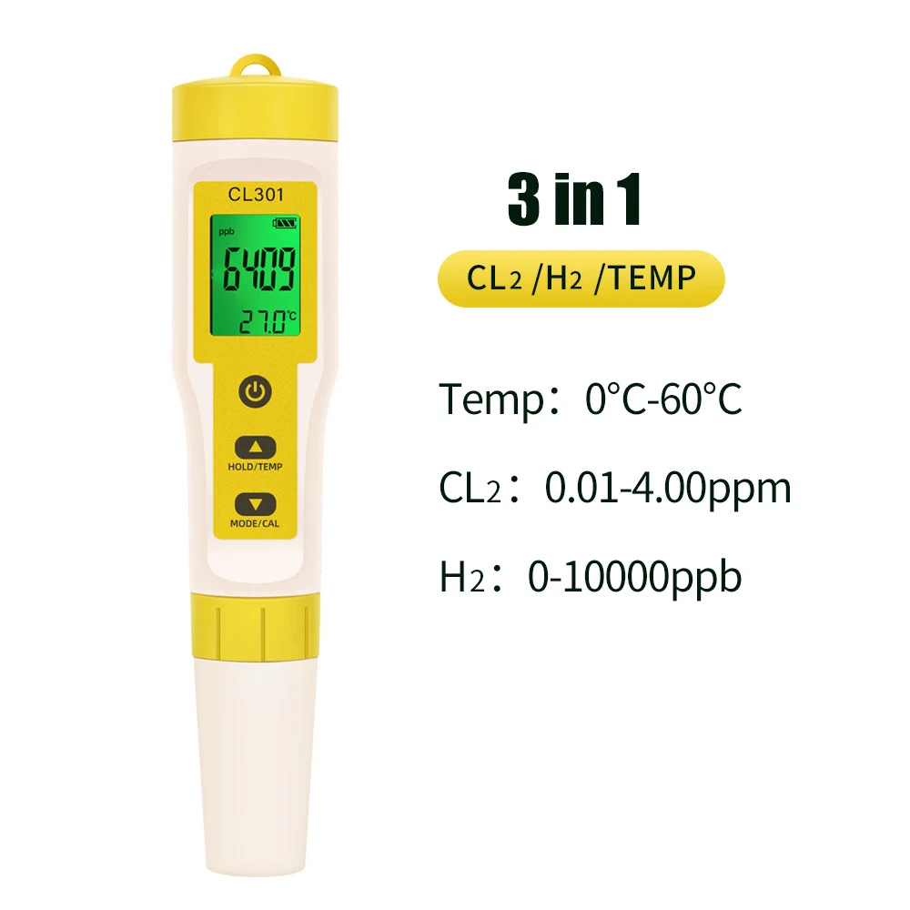 5-in-1-Chlormessgerät PH-Messgerät ORP H2 Temp Cl2 Detektor Wasserqualitätsmonitor Testwerkzeug Filter für Schwimmbad SPA Wasser