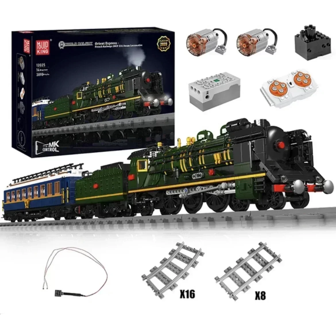 MOULD KING French Railways SNCF 231 Steam Locomotive Orient Express 12025 Train Model Blocks Transportation Vehicle Bricks Toy