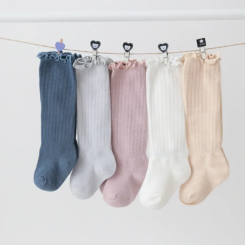 Children\'s Girl Boy Autumn Winter Knee Stockings Baby Solid Color Non-slip Floor Socks Plain Color Loose Mouth Non Leg Cotton