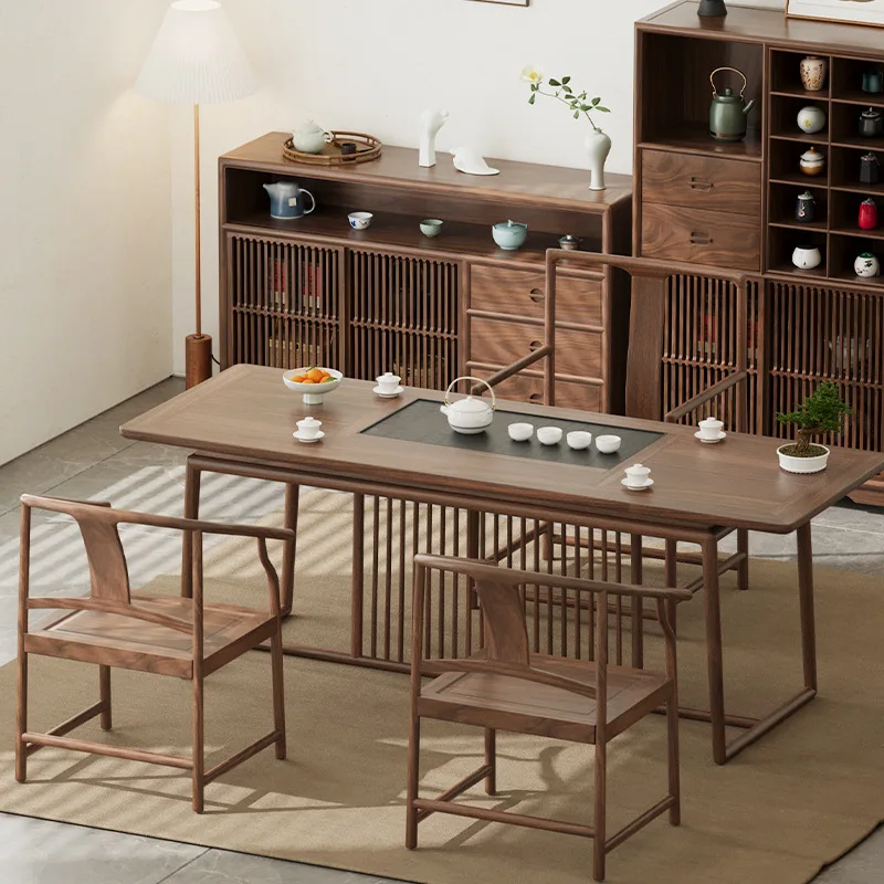 Lemari samping kayu kenari hitam Cina baru, lemari rendah, lemari pintu masuk, penyimpanan zen