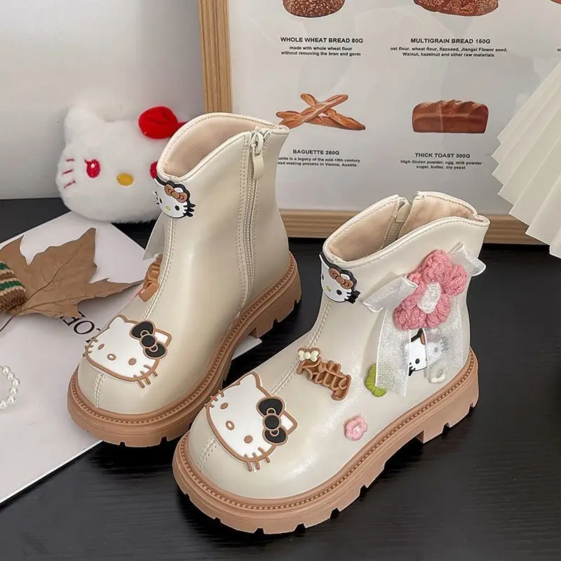 

Повседневные ботинки «Девичье сердце Hello Kitty», аниме Kawaii Sanrio, осень-зима 2021, детские ботинки с милыми героями мультфильмов, обувь принцессы, подарки