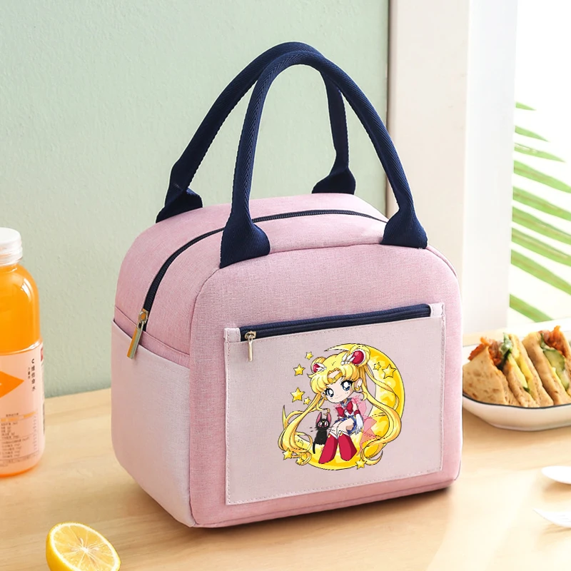 Bolsa de almuerzo Sailor Moon, paquete Bento portátil con aislamiento rosa para Picnic, comida de estudiante de Anime, bolso de fruta para carne, regalos divertidos de cumpleaños