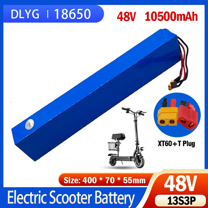 

DLYG 48V Battery Pack 13S3P 10500mAh 18650 Rechargeable Lithium-ion Battery 54.6V Electric Scooter Battery with Built-in BMS