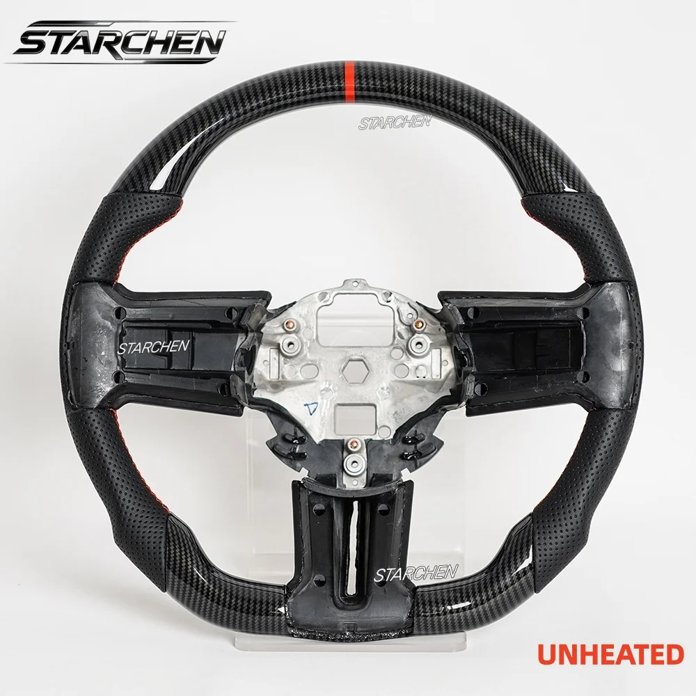 Hydro Dip Carbon Fiber Steering Wheel For Ford Mustang GT Shelby GT500 2010-2014 D-shaped Flat-bottom Perforated Leather (Non-heated)