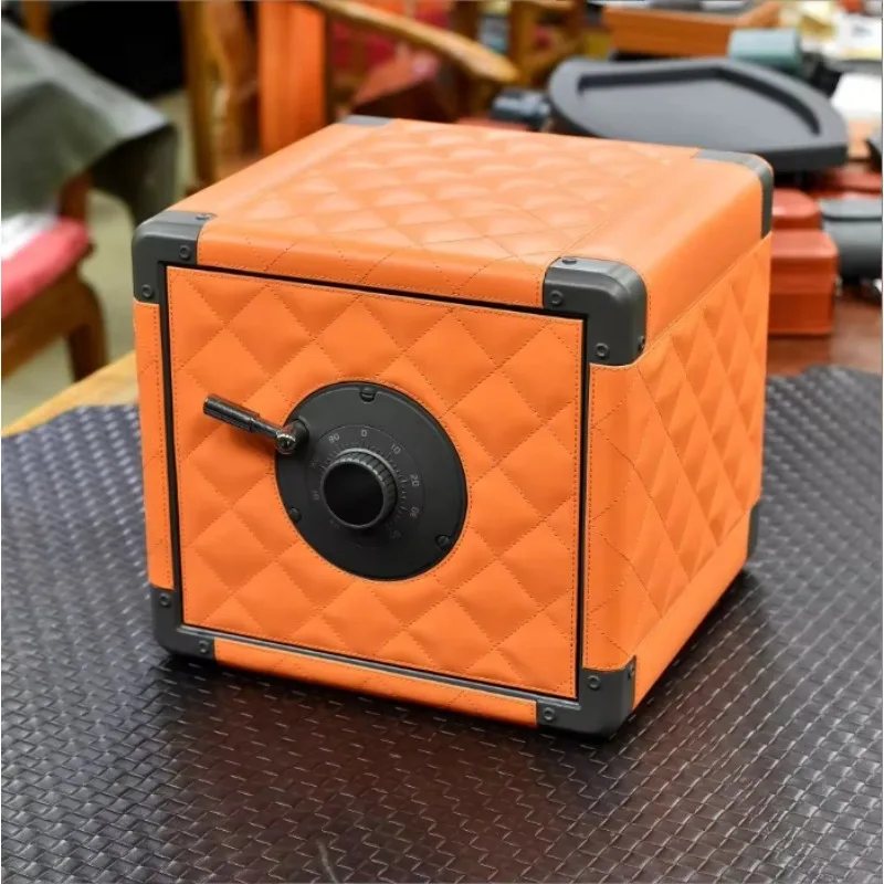 Luxury Leather Mini Watch Winder & Storage Box 4 Slots Safe Touch Screen Atmosphere Lamp Orange Black Watch Parts