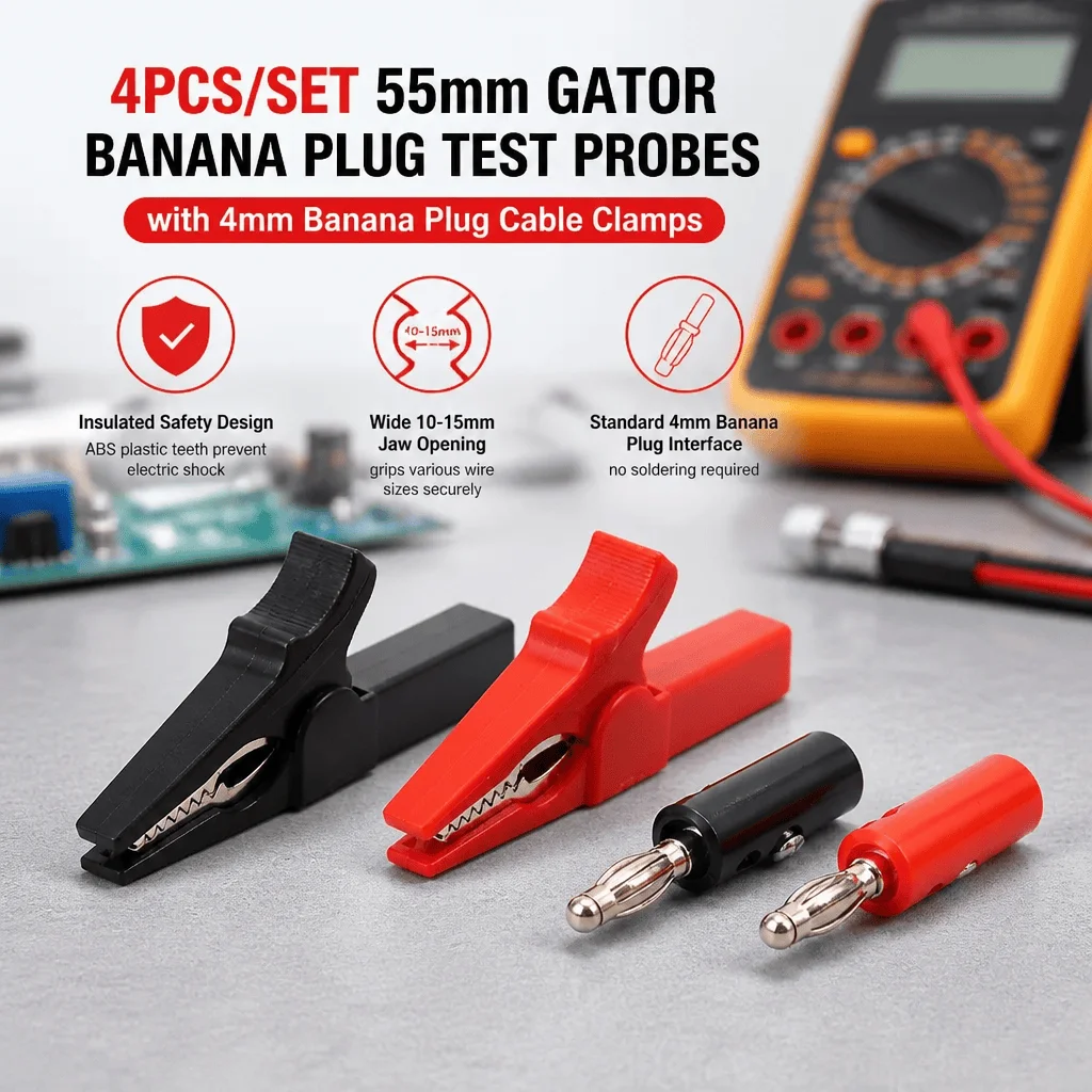 Alligator Clips Banana Plug Test Probe Kit Insulated 4mm Crocodile Clip Electrical Multimeter Testing Accessories