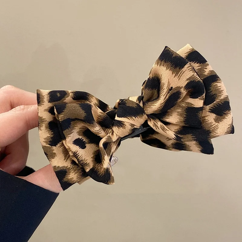 1PC Leopard Bow Marble Head Grab Clip Advanced Sense Net Red New Temperament Fashion Plate Fixed High Ponytail Hair Clip image 2