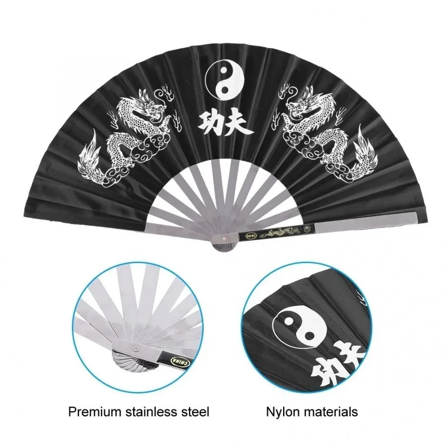 Wushu Stainless Steel Tai Chi Kung Fu Fan for Martial Arts Practice and Performance Gym Dance