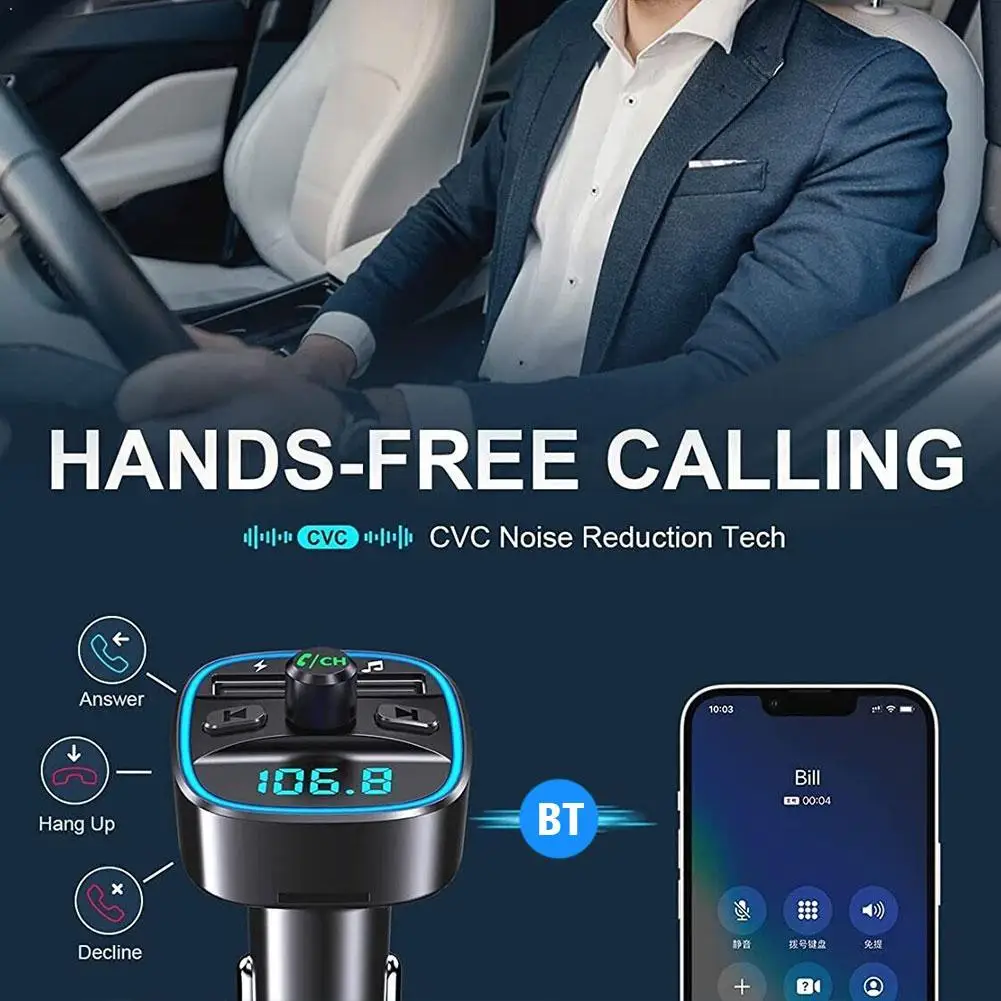 Car FM Transmitter Bluetooth 5.0 Adapter With Dual USB Charging Ports Hands-free Calling Car Charger For Audio Music Player Kit
