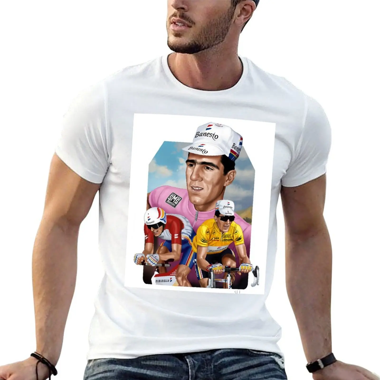 

Футболка с портретом Мигеля Индурин, велосипедиста, футболки для мужчин, винтажные футболки с графическим рисунком для мужчин, облегающая футболка