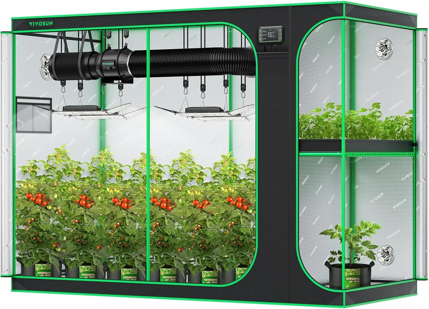 D948 2-In-1 9X4 Grow Tent, 108""X48""X80"" High Reflective Mylar With Multi-Chamber And Floor Tray For Hydroponic Indoor Plant