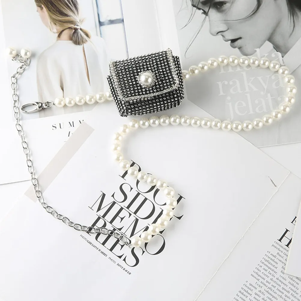 Bolsa de Cintura de Perlas a la Moda, Bolsa de Almacenamiento Ligera, Adecuada para el Trabajo, la Escuela, las Compras, Bolso de Mano con Pedrería para Mujer