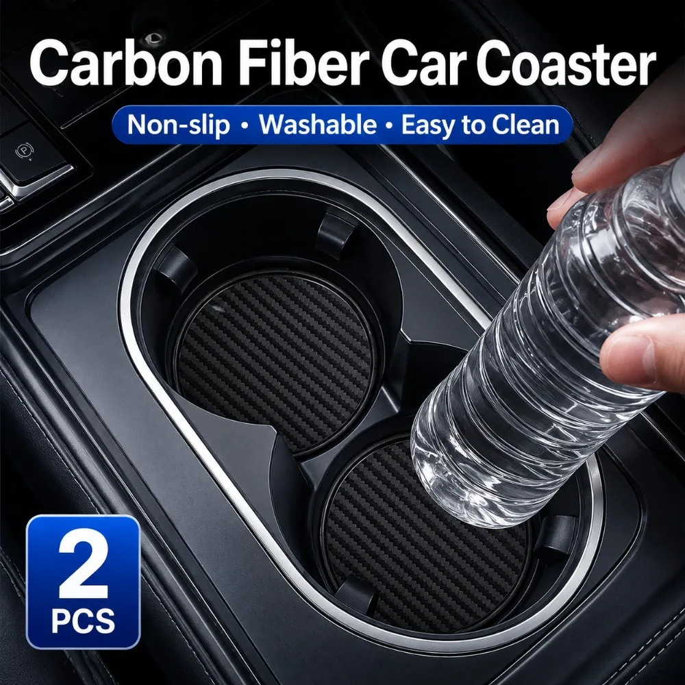 2Pcs Car Coaster Water Cup Mat Carbon fiber Leather Non-Slip Pad Car Accessories Universal Auto Bottle Holder Cover Car Styling