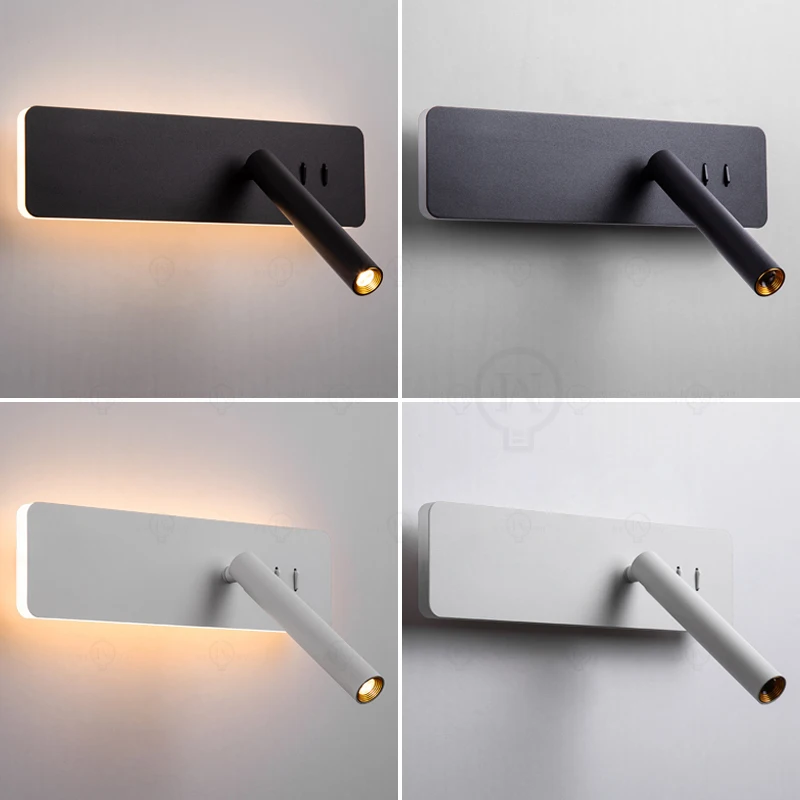 Black Nordic bedside wall lamp LED bedroom reading wall lamp living room study with switch rotating wall lamp