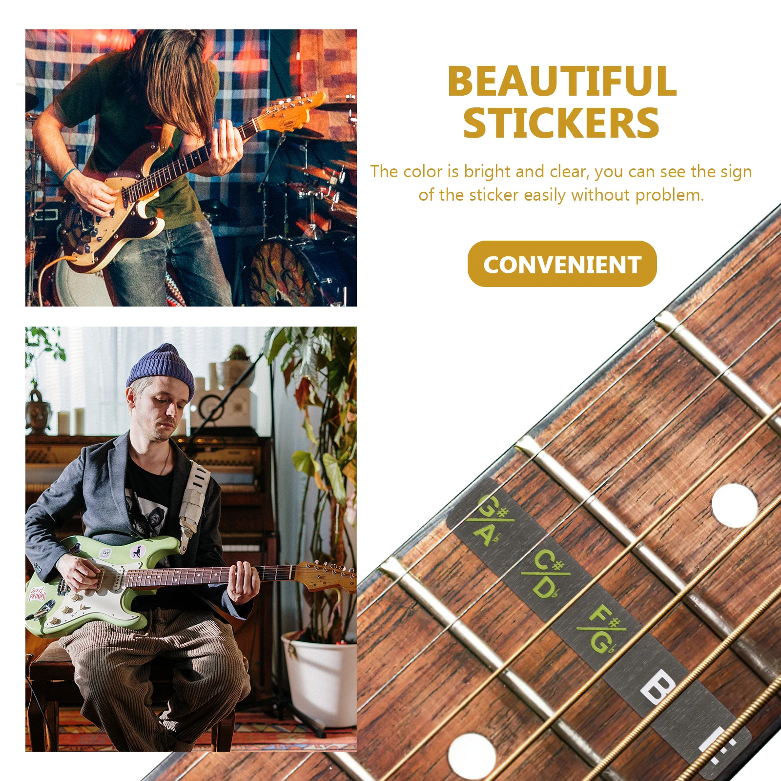 

2pcs Stickers Bright Color Easy Peel Reusable Beginner Friendly Folk Electric Compatible Fretboard Notes For Guitar Accessories