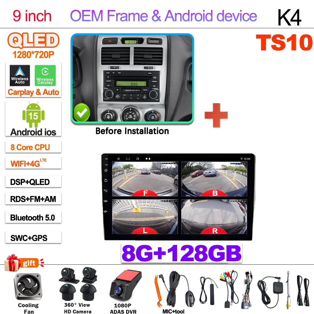 2Din Android 15 Voor Kia Sportage 2 2004-2010 Multimedia Speler Navigatie Carplay Stereo DVD Spiegel Link Stereo Head unit WIFI