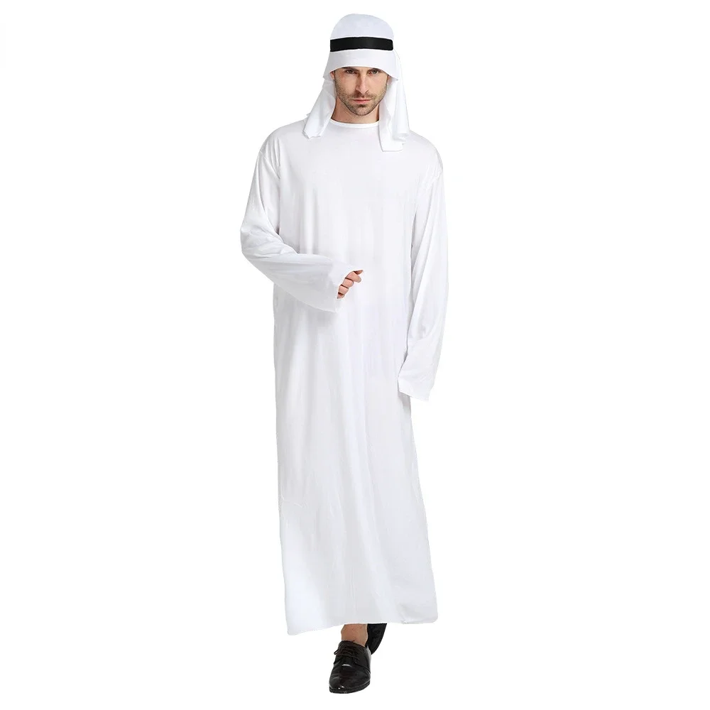 Weiße Männer Erwachsenen arabischen Kostüm Robe Kostüm arabischen Stoff Cosplay Kopfschmuck