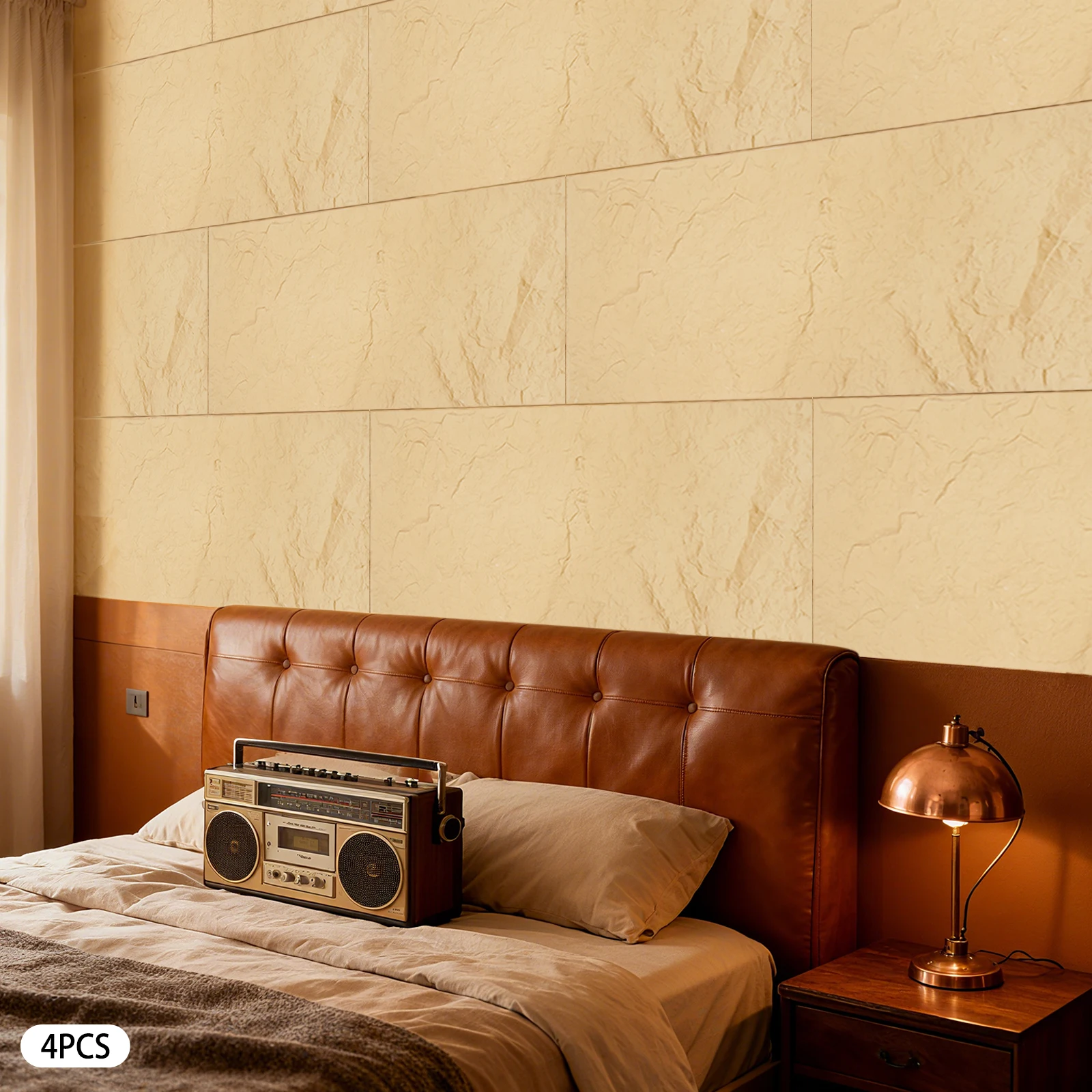 4 قطع من ألواح الحائط المصنوعة من الحجر الصناعي مقاس 60 × 120 م، لوحات PU باللون الأصفر والذهبي/الأسود لديكور الحائط الداخلي، جدار حجري مقلد للمنزل والمكتب