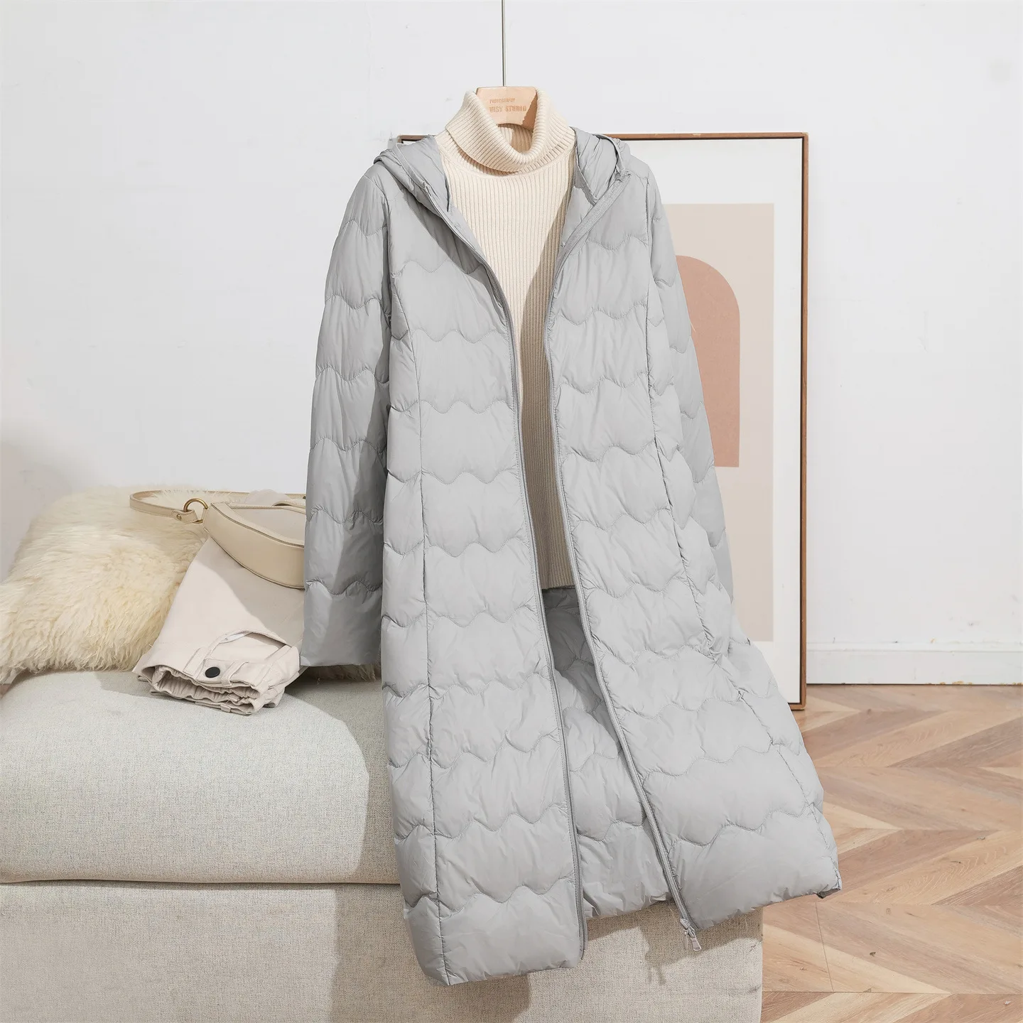 Chaqueta acolchada larga con capucha para mujer, abrigo acolchado ligero sencillo de Color sólido para invierno, abrigo grueso informal americano a la moda