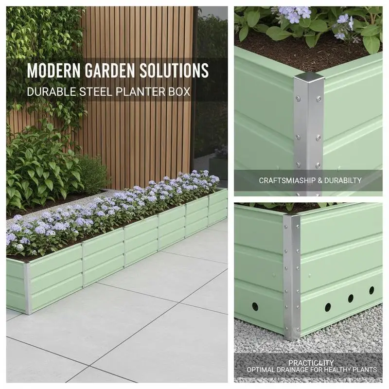 Bac à plantes en acier vert 480x80x45cm, grande taille, pour jardin, cour, support de culture de plantes, décoration paysagère