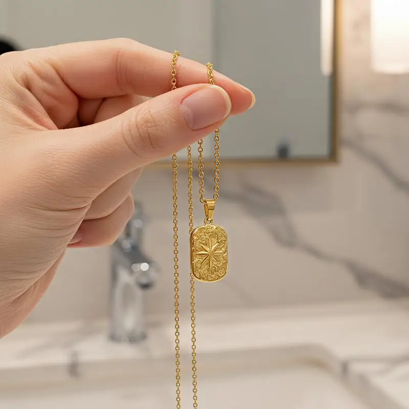 Achtzackiger Stern Anhänger Halsketten für Männer Kompass Edelstahl Schmuck Geschenk – Detail 5
